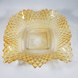 6" Diamond Point Ruffle Edge Orange Nut Candy Dish Indiana Glass. Mid century